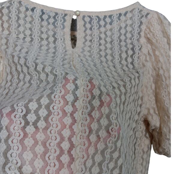 Lace Cottagecore Blouse Haute Monde Size Large Beige See Thru Back - Picture 4 of 4